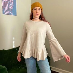 Altar’d State cream bell sleeve ruffled blouse